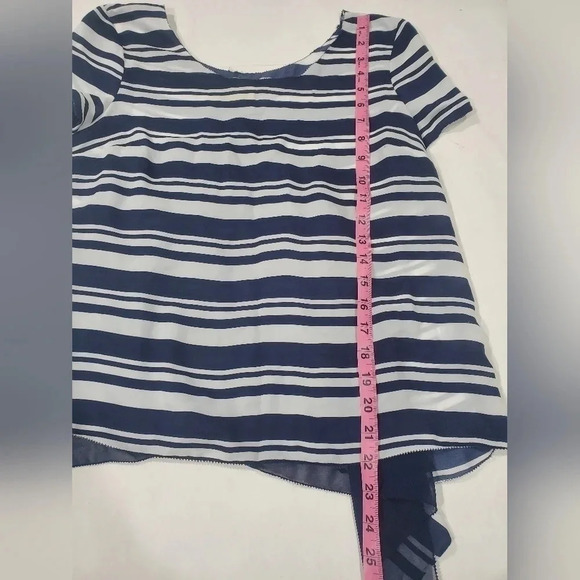 Anthropologie Maeve Stripe Apropos Top M Drapey Sides Pinked Edges Fluttery Hem - Picture 6 of 8